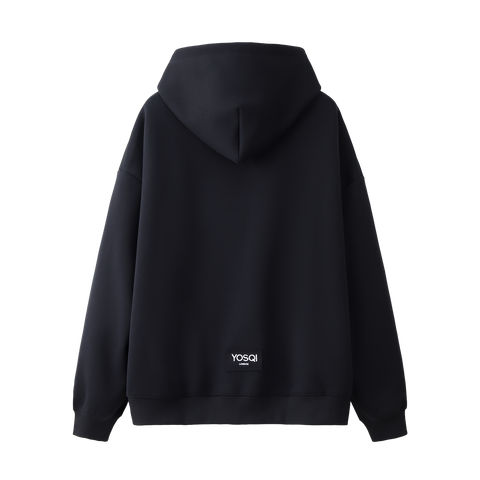 YOSQI Logo Patch Oversized Hoodie-Black