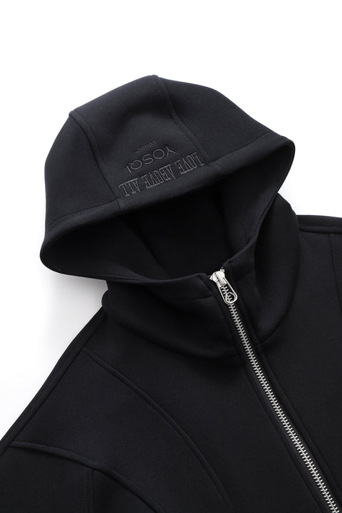 Black Slogan Zip Hoodie