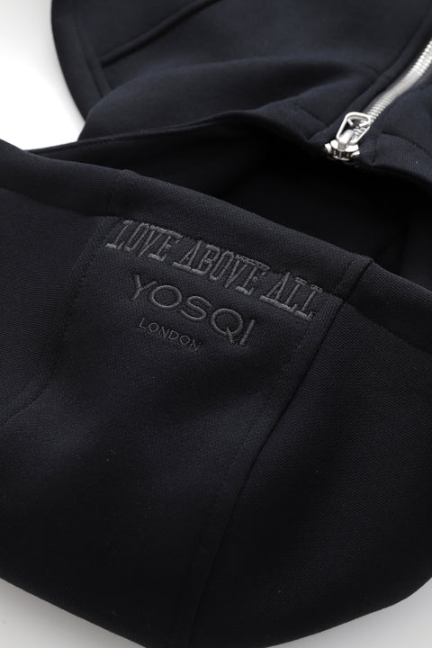 Black Slogan Zip Hoodie