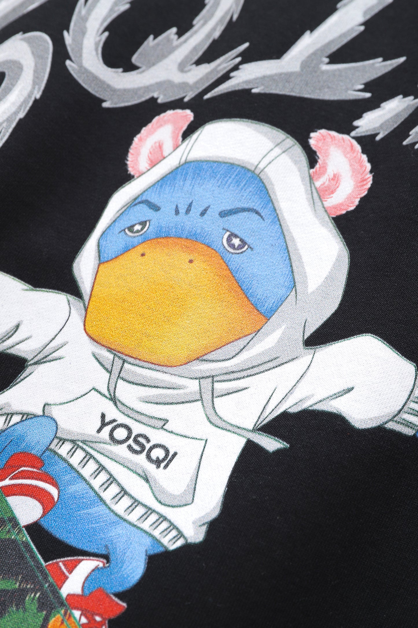 Yosqi Mascot Oversized Hoodie- White Skateboarder