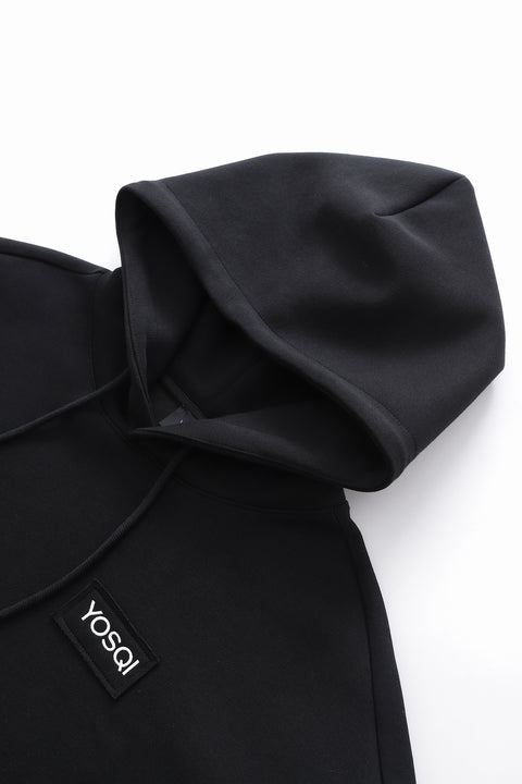 YOSQI Logo Patch Oversized Hoodie-Black