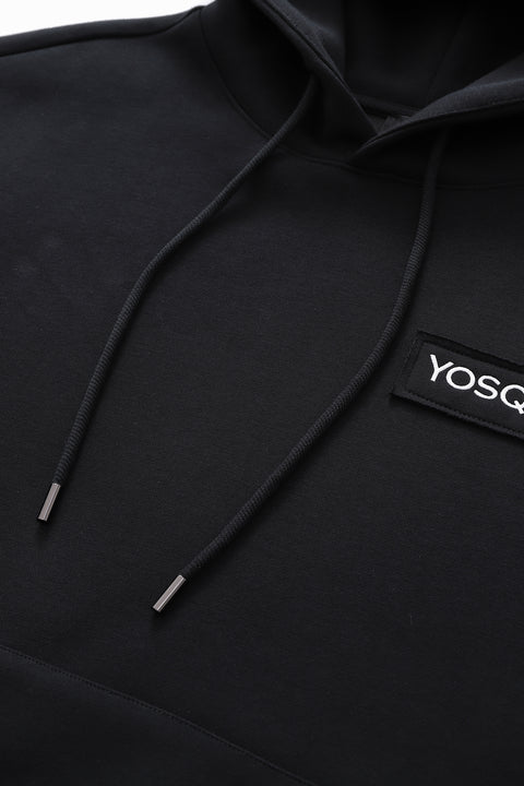 YOSQI Logo Patch Oversized Hoodie-Black