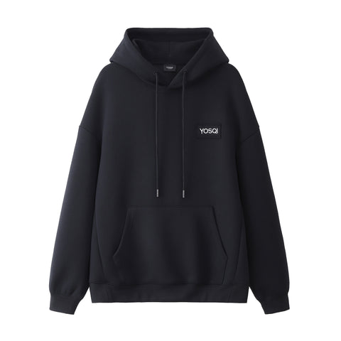 YOSQI Logo Patch Oversized Hoodie-Black