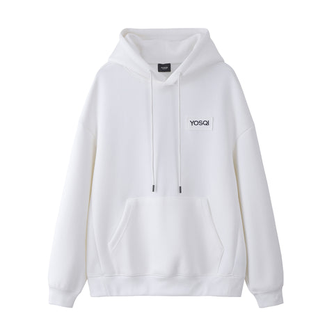 YOSQI Logo Patch Oversized Hoodie-White