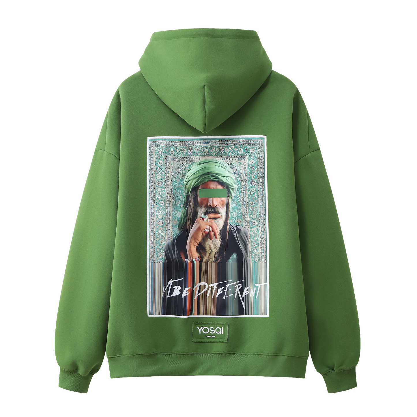 "Vibe Different" Patch Oversized Hoodie-Green