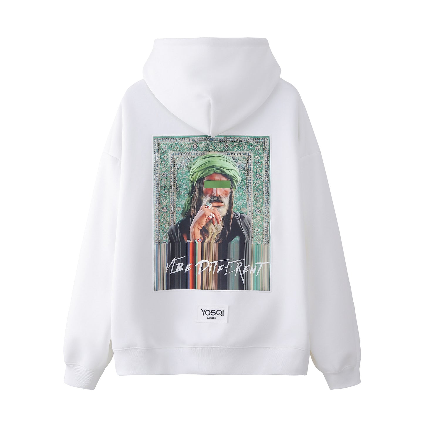 213-YOSQI "Vibe Different" Patch Oversized White Hoodie