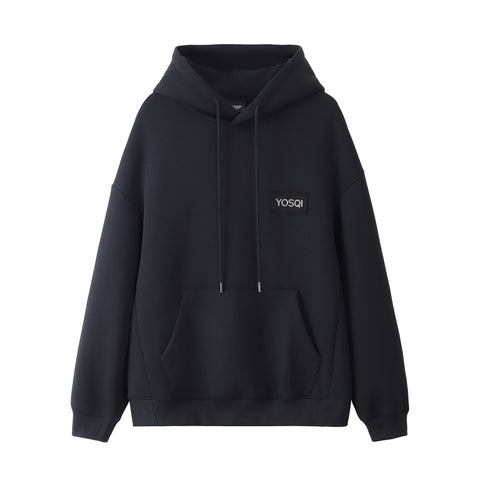 Embossed Logo Patch Oversized Hoodie- Black