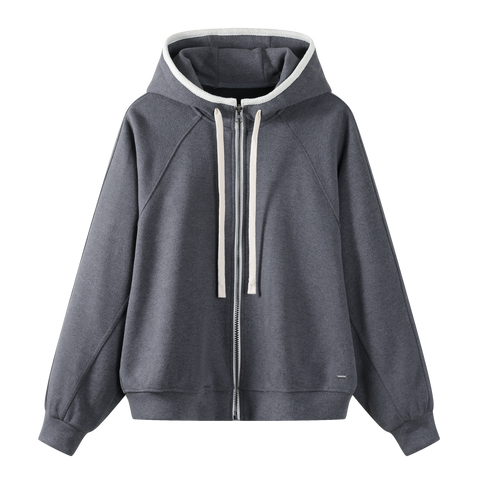 Cream Trim Zip Hoodie