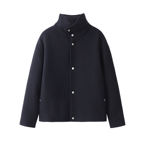 Textured High-Neck Button Jacket