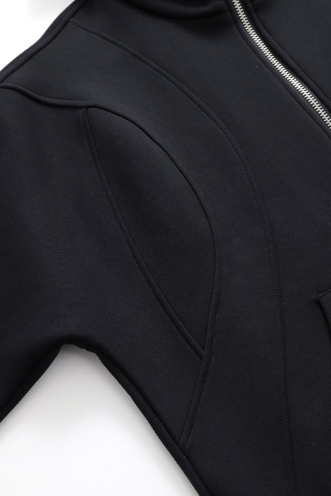 Black Slogan Zip Hoodie
