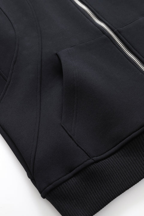 Black Slogan Zip Hoodie