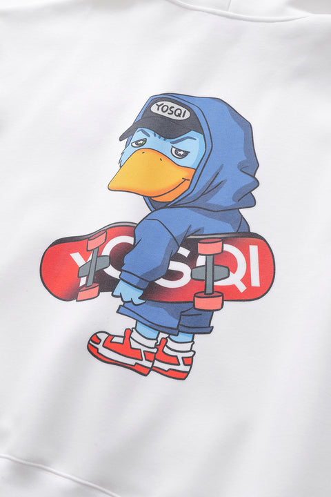 Yosqi Mascot Oversized Hoodie- Blue Skateboarder(White)