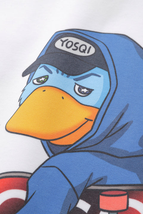 Yosqi Mascot Oversized Hoodie- Blue Skateboarder(White)