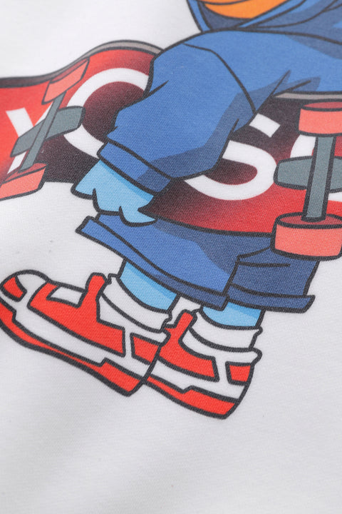 Yosqi Mascot Oversized Hoodie- Blue Skateboarder(White)