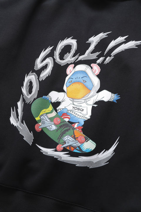 Yosqi Mascot Oversized Hoodie- White Skateboarder