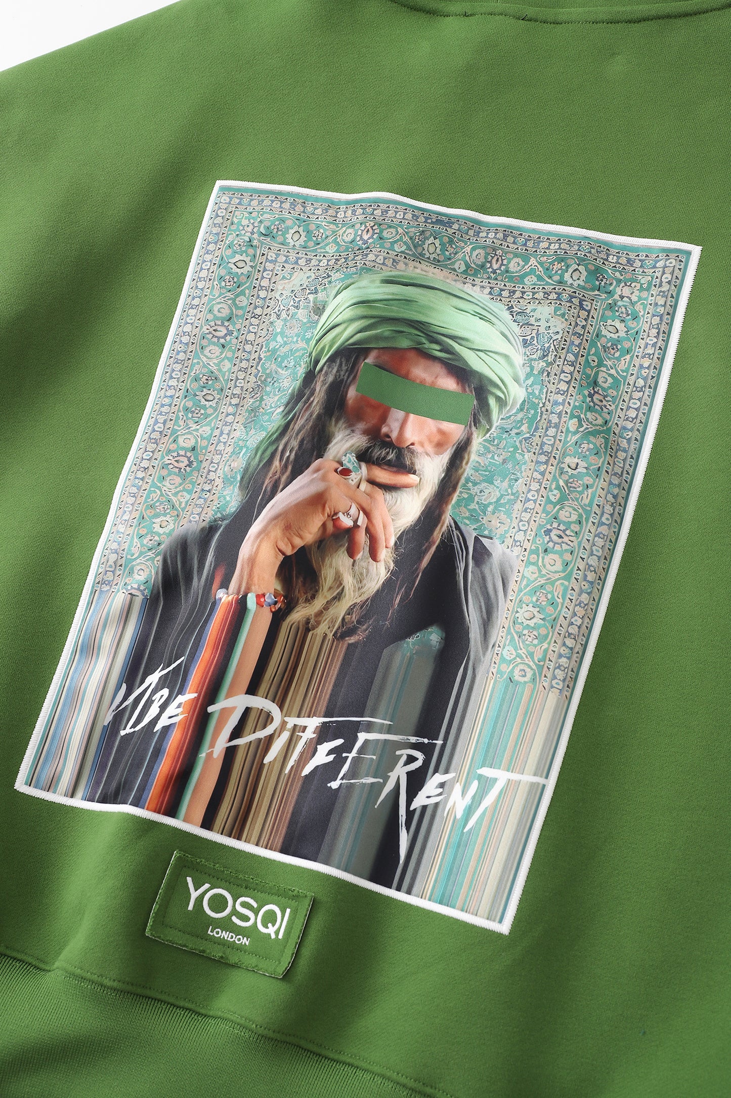 "Vibe Different" Patch Oversized Hoodie-Green