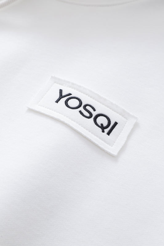 YOSQI Logo Patch Oversized Hoodie-White