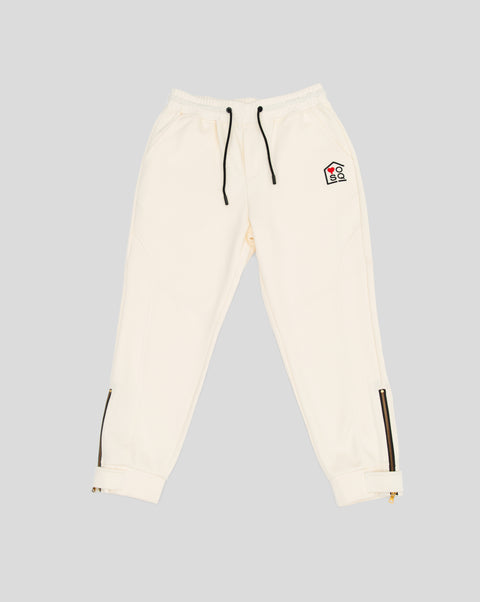 Zip-Cuffed House of Yosqi Logo Sweatpants (Cream)